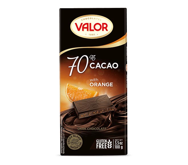 VALOR chocolate 100g – 70% Cacao Orange