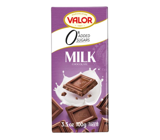 VALOR milk chocolate 0% added sugars 100g