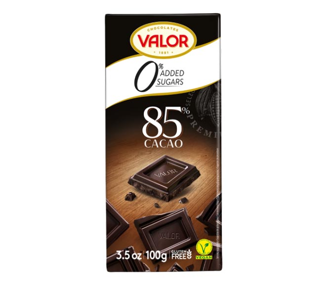 VALOR chocolate 0% added sugars 100g – 85% Cacao