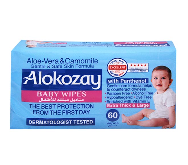 ALOKOZAY baby wipes with panthenol 60pcs – Aloe Vera & Chamomile