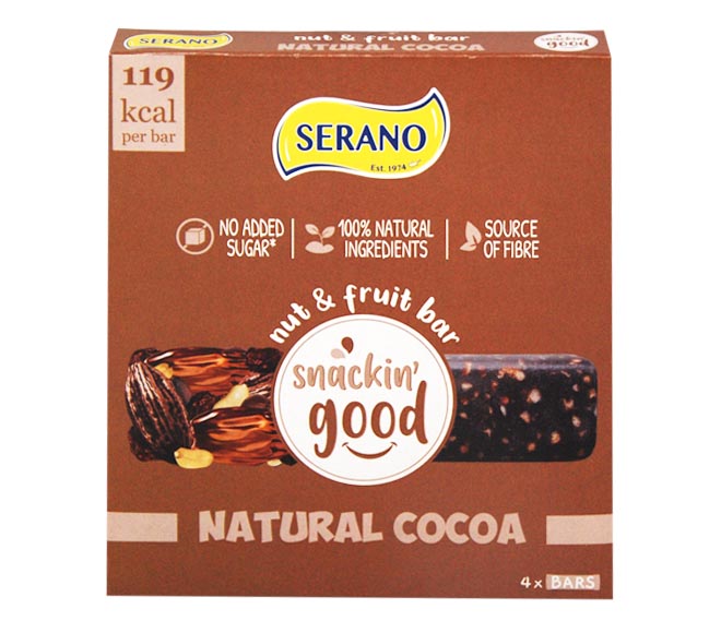 SERANO Snackin Good nut & fruit bar 4x30g – Natural Cocoa