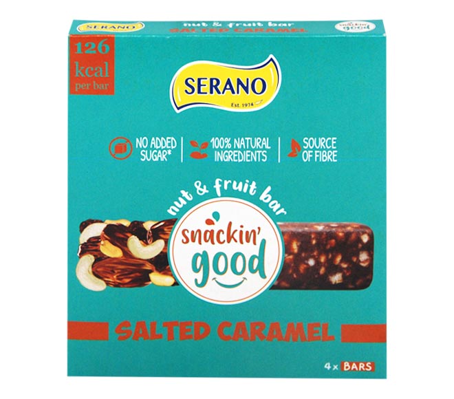 SERANO Snackin Good nut & fruit bar 4x30g – Salted Caramel