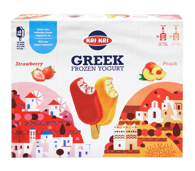 Frozen Yogurt KRI KRI 4x70g pieces (4x35g Strawberry Coating, 3x35g Peach Coating)