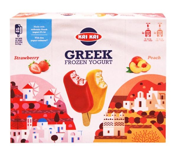 Frozen Yogurt KRI KRI 4x70g pieces (4x35g Strawberry Coating, 3x35g Peach Coating)