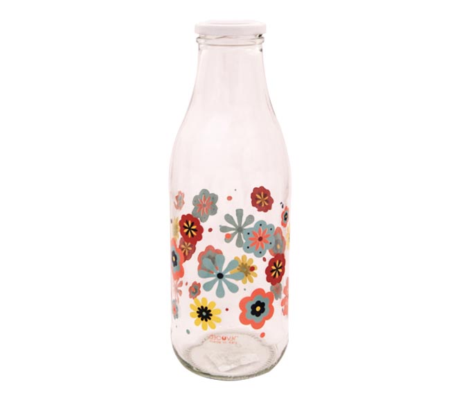 glass water bottle 1L – Flowers