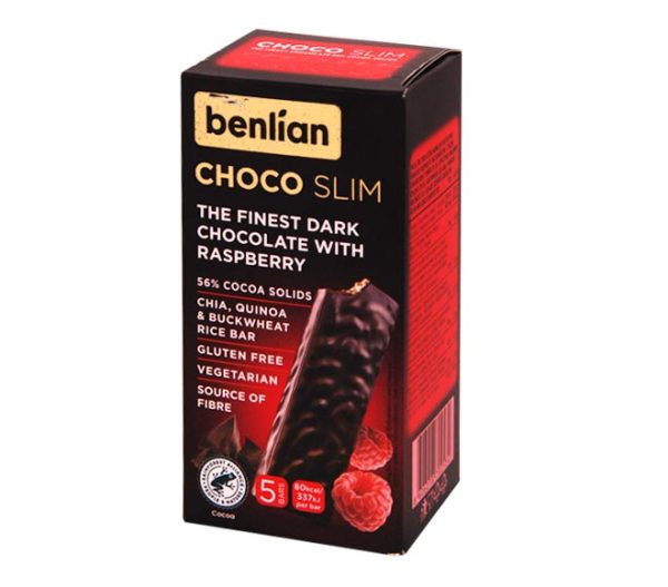 BENLIAN Choco Slim Chia, Quinoa & Buckwheat Rice Bar 80g - Dark Chocolate with Raspberry