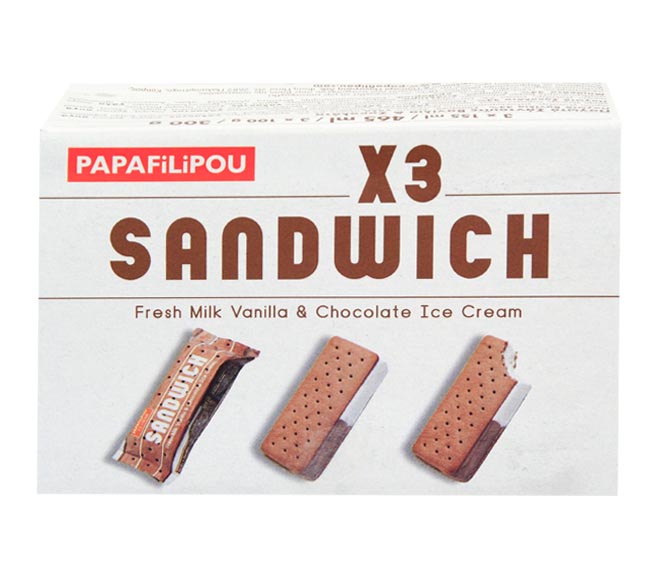 ice cream PAPAFILIPOU sandwich 3x155ml – Vanilla & Chocolate