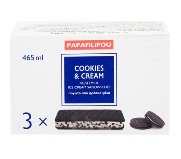 ice cream PAPAFILIPOU sandwich 3x155ml - Cookies & Cream