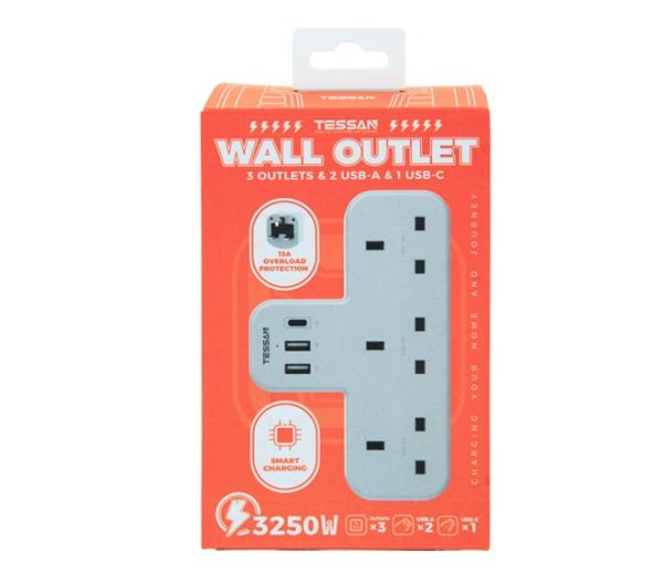 Adaptor TESSAN wall outlet (3x13A+2 USB-A+1 USB-C)