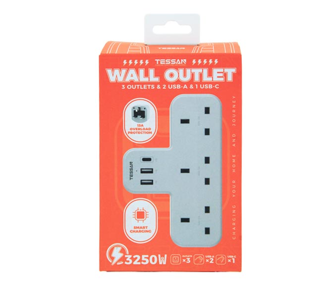 Adaptor TESSAN wall outlet (3x13A+2 USB-A+1 USB-C)