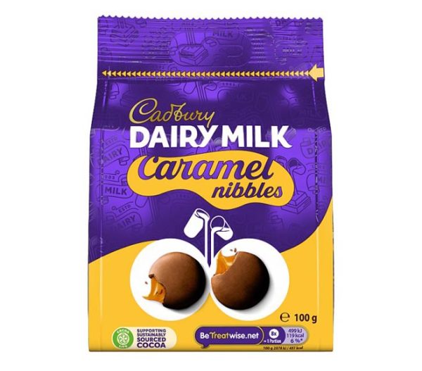 CADBURY chocolate DAIRY MILK caramel nibbles 100g