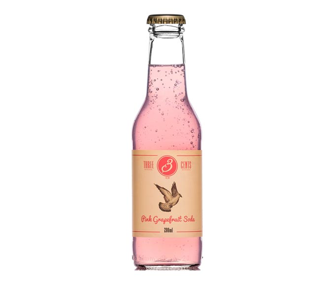 glass THREE CENTS pink grapefruit soda 200ml
