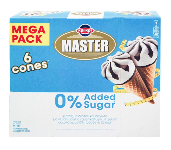 ice cream KRI KRI – MASTER Mega Pack biscuit cones 0% Added Sugar 6 pieces (6x75g) – Chocolate Coatting