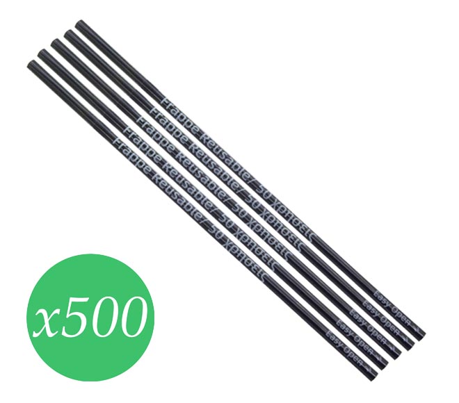 straws reusable plastic flexible 500 pcs (individually wrapped) – black