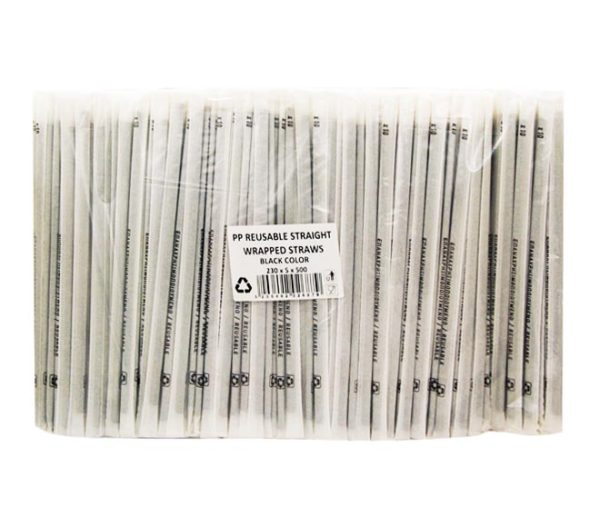 straws reusable plastic straight 500 pcs (individually wrapped) - black