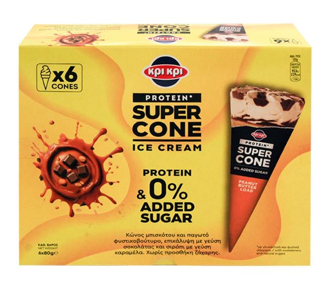 ice cream KRI KRI Super Cone protein 0% added sugar 480g (6x80g) – Peanut Butter with Chocolate Coating