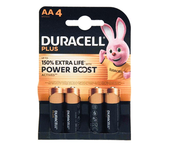 DURACELL Power Boost Type AA Alkaline Batteries, pack of 4