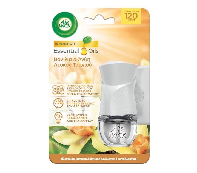 AIR WICK diffuser & refill 19ml vanilla & white tea flowers