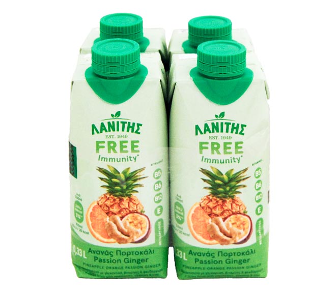 LANITIS Free juice Immunity PINEAPPLE, ORANGE, PASION & GINGER 4x330ml