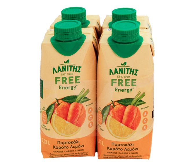 LANITIS Free juice Energy ORANGE, CARROT & LEMON 4x330ml